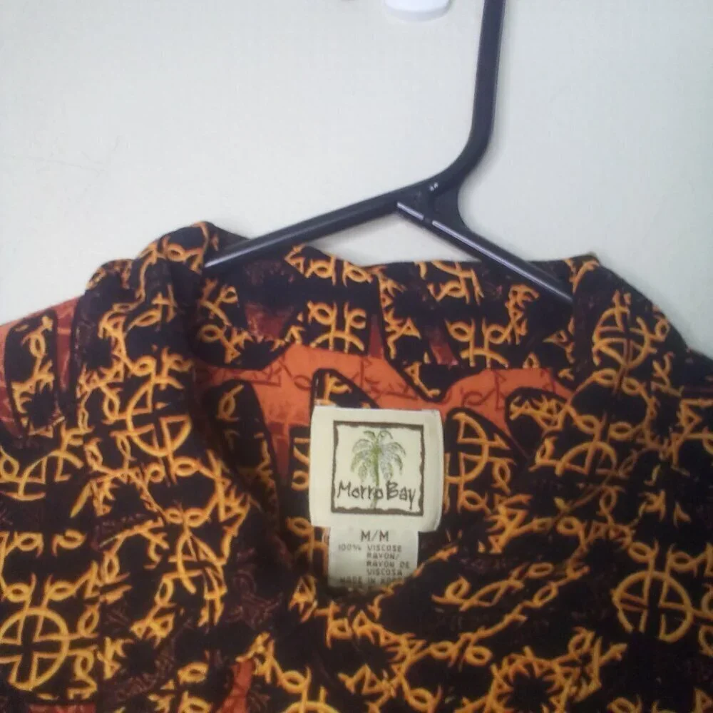 Morro Bay Shirt M Men Short Sleeve Button Up Pattern Brown Black